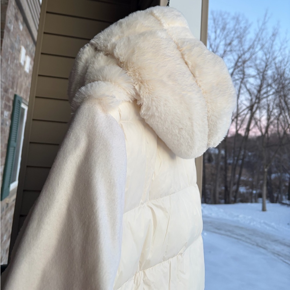 🆕❄️Sam Edelman Reversible Faux Fur Hooded Outwear Wool Coat Cream Jacket XL - Picture 11 of 17